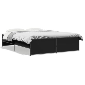 Cama Matrimonial | Cama Para Adultos | Estructura De Cama Madera De Ingeniería Y Metal Negro 150x200cm Cfw26927