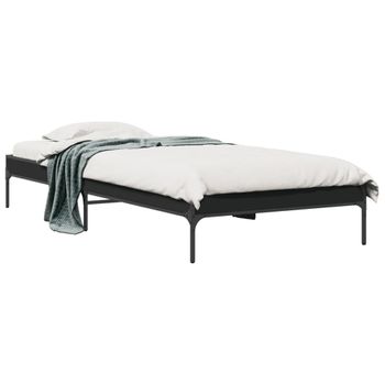 Cama Individual | Cama Para Adultos | Estructura De Cama Madera Ingeniería Y Metal Negro 100x200 Cm Cfw55138