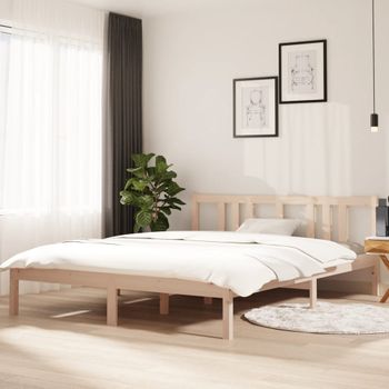 Cama Matrimonial | Cama Para Adultos | Estructura De Cama Madera Maciza 150x200 Cm Cfw768131