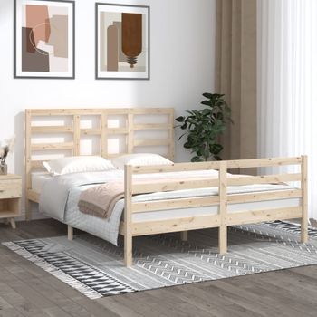 Cama Matrimonial | Cama Para Adultos | Estructura De Cama Madera Maciza 150x200 Cm Cfw301898