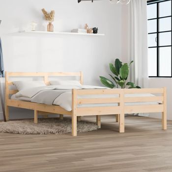 Cama Matrimonial | Cama Para Adultos | Estructura De Cama Madera Maciza 150x200 Cm Cfw518244