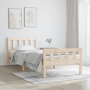 Cama Individual | Cama Para Adultos | Estructura De Cama Madera Maciza 75x190 Cm Cfw122019