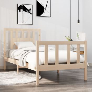 Cama Individual | Cama Para Adultos | Estructura De Cama Madera Maciza 90x190 Cm Cfw256072