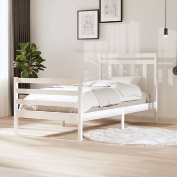 Cama Individual | Cama Para Adultos | Estructura De Cama Madera Maciza Blanca 100x200 Cm Cfw651338