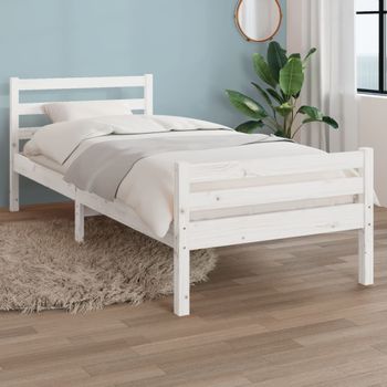 Cama Individual | Cama Para Adultos | Estructura De Cama Madera Maciza Blanca 100x200 Cm Cfw573988