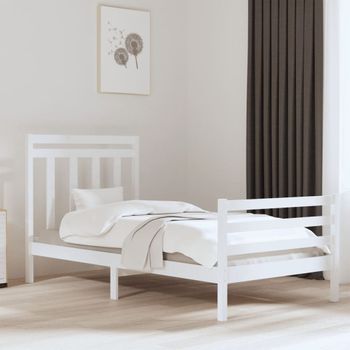 Cama Individual | Cama Para Adultos | Estructura De Cama Madera Maciza Blanca 100x200 Cm Cfw443353