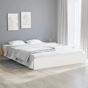 Cama Matrimonial | Cama Para Adultos | Estructura De Cama Madera Maciza Blanca 120x200 Cm Cfw374098