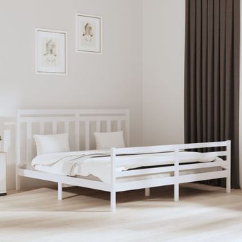 Cama Matrimonial | Cama Para Adultos | Estructura De Cama Madera Maciza Blanca 200x200 Cm Cfw206822