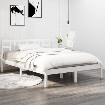 Cama Matrimonial | Cama Para Adultos | Estructura De Cama Madera Maciza King Size Blanca 150x200 Cm Cfw328339