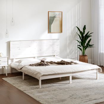 Cama Matrimonial | Cama Para Adultos | Estructura De Cama Madera Maciza King Size Blanca 150x200 Cm Cfw163976