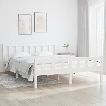 Cama Matrimonial | Cama Para Adultos | Estructura De Cama King Size Madera Maciza Blanco 150x200 Cm Cfw951958