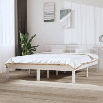 Cama Matrimonial | Cama Para Adultos | Estructura De Cama King Madera Maciza Blanca 150x200 Cm Cfw617938