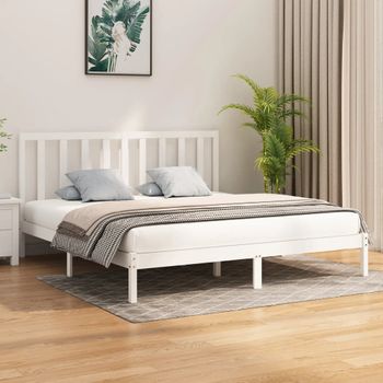 Cama Matrimonial | Cama Para Adultos | Estructura De Cama Madera Maciza Blanco 200x200 Cm Cfw160784