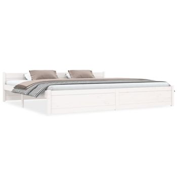 Cama Matrimonial | Cama Para Adultos | Estructura De Cama Madera Maciza Blanco 200x200 Cm Cfw702113