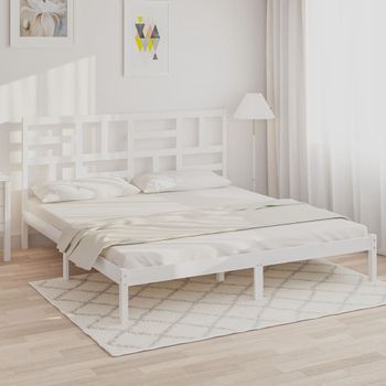 Cama Matrimonial | Cama Para Adultos | Estructura De Cama Madera Maciza Blanco 200x200 Cm Cfw401063