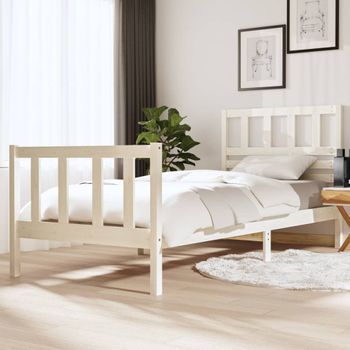 Cama Individual | Cama Para Adultos | Estructura De Cama Madera Maciza Blanco 90x200 Cm Cfw31492