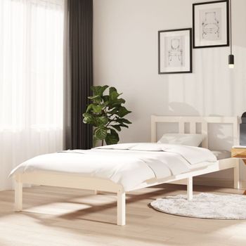 Cama Individual | Cama Para Adultos | Estructura De Cama Madera Maciza Blanco 90x200 Cm Cfw859479