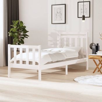 Cama Individual | Cama Para Adultos | Estructura De Cama Madera Maciza Blanco 90x200 Cm Cfw885173