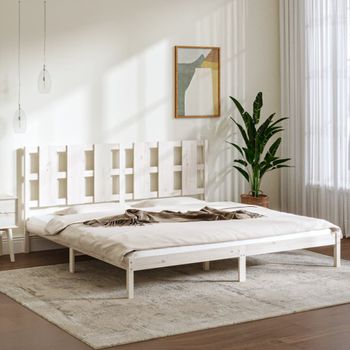 Cama Matrimonial | Cama Para Adultos | Estructura De Cama Madera Maciza Blanca Super King 180x200 Cm Cfw309870