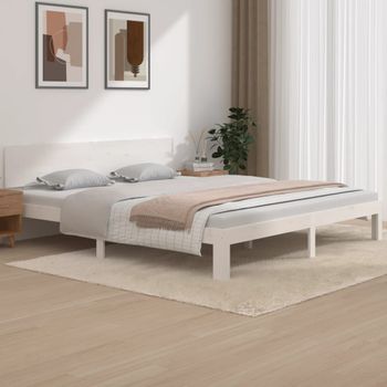 Cama Matrimonial | Cama Para Adultos | Estructura De Cama Super King Madera Maciza Blanco 180x200 Cm Cfw534997