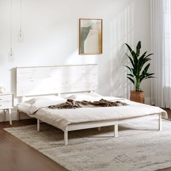 Cama Matrimonial | Cama Para Adultos | Estructura De Cama Madera Maciza Blanca Super King 180x200 Cm Cfw798125