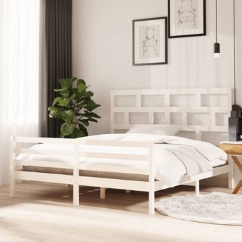 Cama Matrimonial | Cama Para Adultos | Estructura De Cama De Madera Maciza Blanca 180x200 Cm Cfw803135