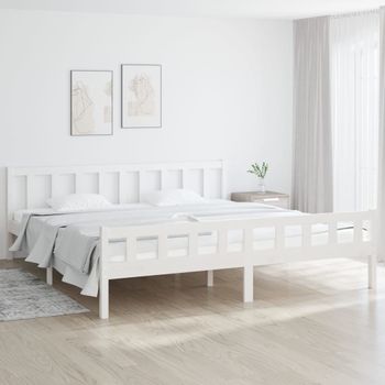 Cama Matrimonial | Cama Para Adultos | Estructura De Cama Super King Madera Maciza Blanco 180x200 Cm Cfw480482