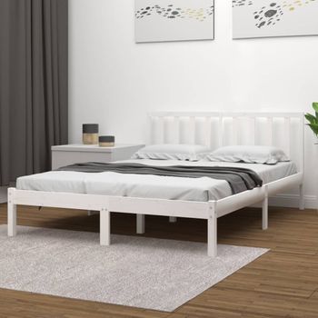 Cama Matrimonial | Cama Para Adultos | Estructura De Cama Madera Maciza De Pino Blanca 180x200 Cm Cfw705924