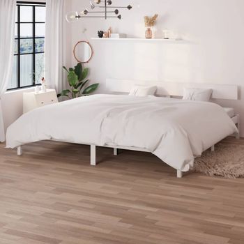 Cama Matrimonial | Cama Para Adultos | Estructura De Cama Madera Maciza De Pino Blanco 180x200 Cm Cfw784743