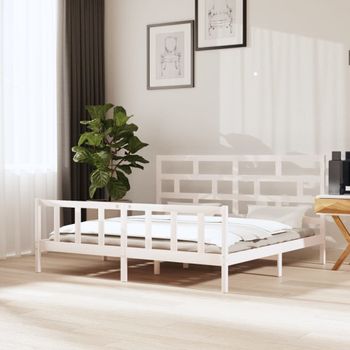 Cama Matrimonial | Cama Para Adultos | Estructura De Cama Madera Maciza De Pino Blanco 180x200 Cm Cfw212317