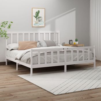 Cama Matrimonial | Cama Para Adultos | Estructura De Cama Madera Maciza De Pino Blanco 180x200 Cm Cfw646626