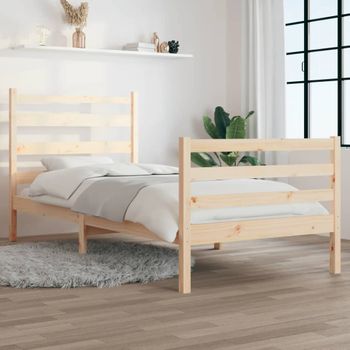 Cama Individual | Cama Para Adultos | Estructura De Cama Madera Maciza De Pino 100x200 Cm Cfw751600