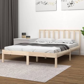 Cama Matrimonial | Cama Para Adultos | Estructura De Cama Madera Maciza De Pino 135x190 Cm Cfw694309