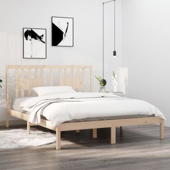 Cama Matrimonial | Cama Para Adultos | Estructura De Cama Madera Maciza De Pino 140x200 Cm Cfw663835