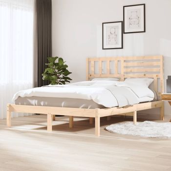 Cama Matrimonial | Cama Para Adultos | Estructura De Cama Madera Maciza De Pino 150x200 Cm Cfw474704