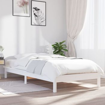 Cama Individual | Cama Para Adultos | Estructura De Cama Madera Maciza De Pino Blanca 100x200 Cm Cfw657974