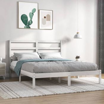 Cama Matrimonial | Cama Para Adultos | Estructura De Cama Madera Maciza De Pino Blanca 120x200 Cm Cfw654734