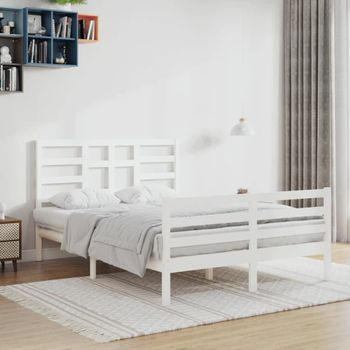 Cama Matrimonial | Cama Para Adultos | Estructura De Cama Madera Maciza De Pino Blanca 120x200 Cm Cfw289121