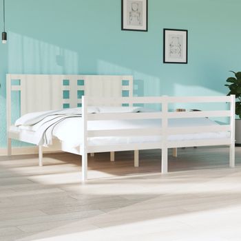 Cama Matrimonial | Cama Para Adultos | Estructura De Cama King Madera Maciza De Pino Blanco 150x200 Cm Cfw971754