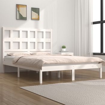 Cama Matrimonial | Cama Para Adultos | Estructura De Cama Madera Maciza De Pino Blanco 150x200 Cm Cfw983803