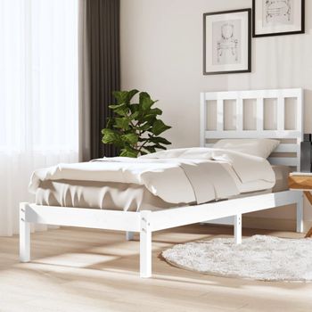 Cama Individual | Cama Para Adultos | Estructura De Cama Madera Maciza De Pino Blanca 90x200 Cm Cfw969667