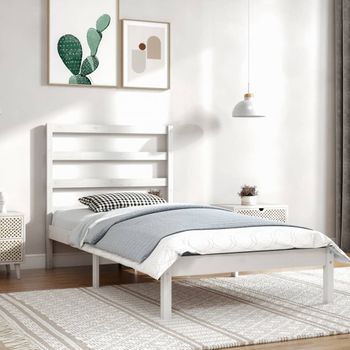 Cama Individual | Cama Para Adultos | Estructura De Cama Madera Maciza De Pino Blanca 90x200 Cm Cfw643426