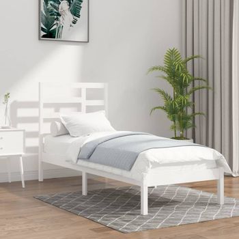 Cama Individual | Cama Para Adultos | Estructura De Cama Madera Maciza De Pino Blanca 90x200 Cm Cfw597078