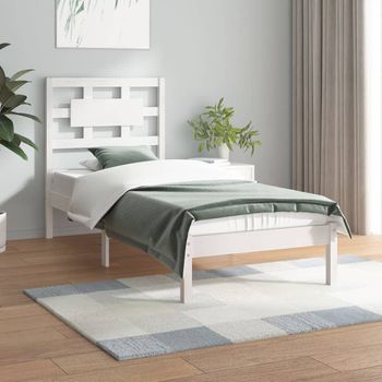 Cama Individual | Cama Para Adultos | Estructura De Cama Madera Maciza De Pino Blanco 100x200 Cm Cfw354430