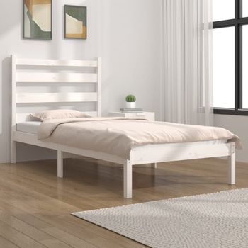 Cama Individual | Cama Para Adultos | Estructura De Cama Madera Maciza De Pino Blanco 100x200 Cm Cfw667026