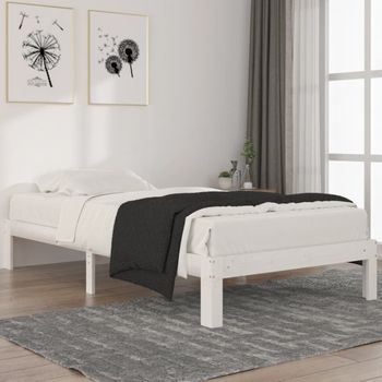 Cama Individual | Cama Para Adultos | Estructura De Cama Madera Maciza De Pino Blanco 100x200 Cm Cfw718811