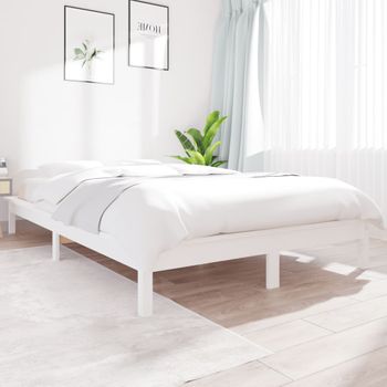 Cama Matrimonial | Cama Para Adultos | Estructura De Cama Madera Maciza De Pino Blanco 120x200 Cm Cfw565071