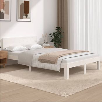 Cama Matrimonial | Cama Para Adultos | Estructura De Cama Madera Maciza De Pino Blanco 120x200 Cm Cfw393687