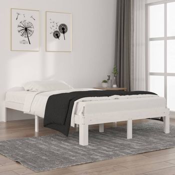 Cama Matrimonial | Cama Para Adultos | Estructura De Cama Madera Maciza De Pino Blanco 120x200 Cm Cfw647691