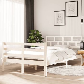 Cama Matrimonial | Cama Para Adultos | Estructura De Cama Madera Maciza De Pino Blanco 120x200 Cm Cfw471591